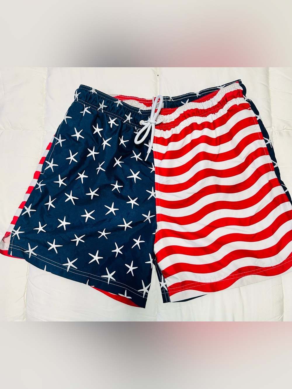 Men's Patriotic Star & Stripe Swim Shorts - Red, White & Blue